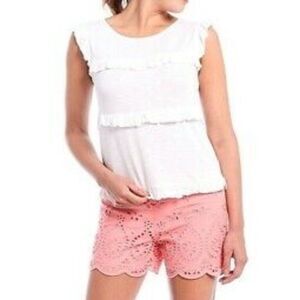 Southern Tide Alice Eyelet Scalloped Coral Pink Mid Rise Cotton Short 0